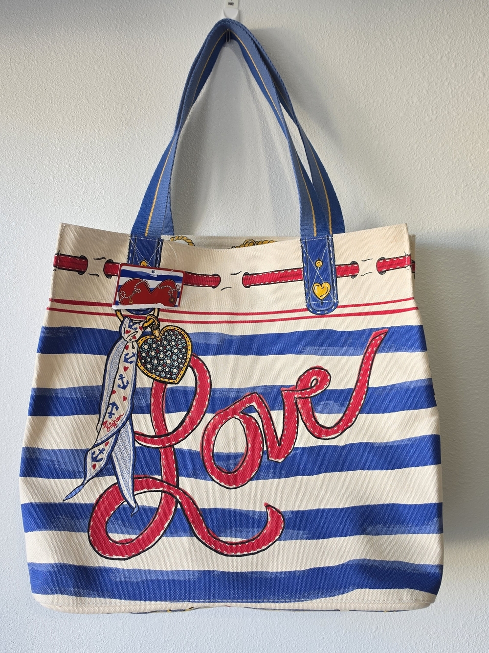 NWT!!! Brighton Canvas Tote Bag in Blue, Red, and Cream